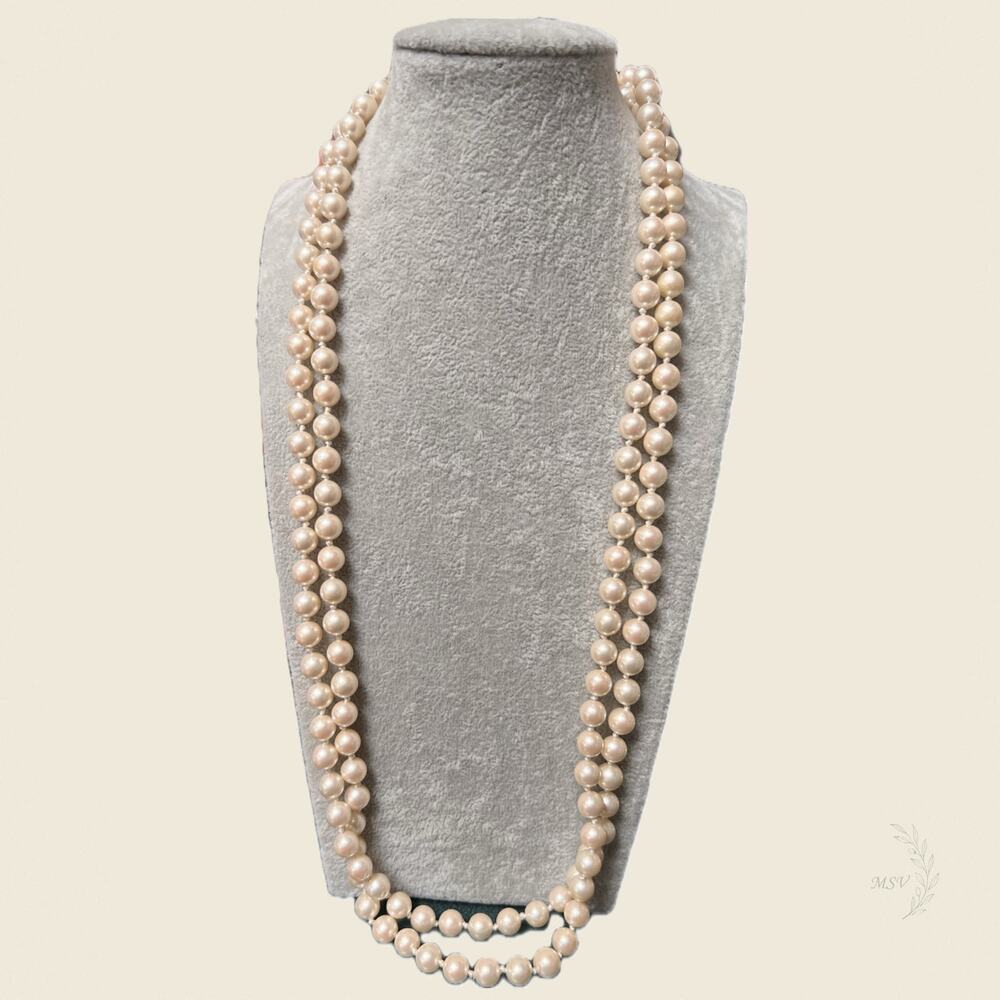 Vintage Faux Pearl Necklace 44 Inch Opera Length Individually Knotted